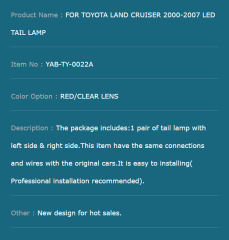 FOR TOYOTA LAND CRUISER 2000-2007 LED TAIL LAMP