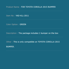 FOR TOYOTA COROLLA 2015 BUMPER