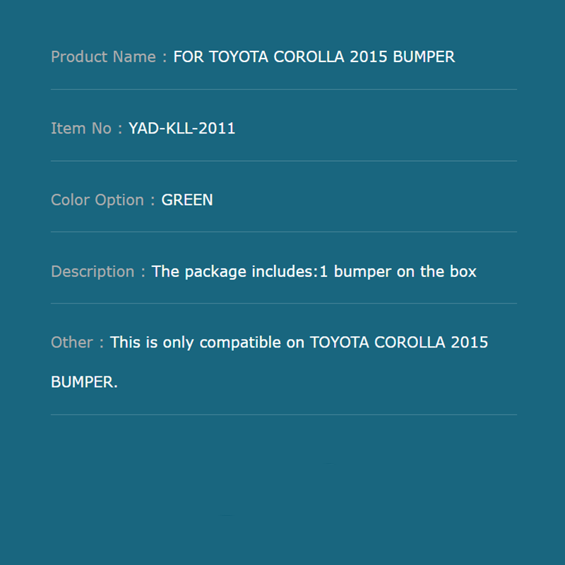FOR TOYOTA COROLLA 2015 BUMPER
