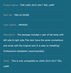 FOR LADA 2015-2017 TAIL LAMP