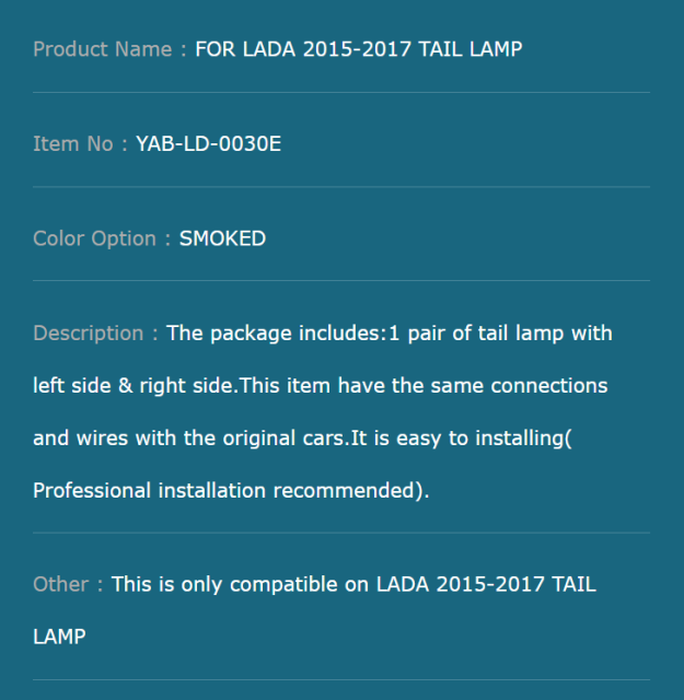 FOR LADA 2015-2017 TAIL LAMP