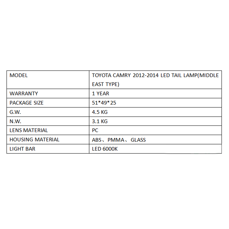 FOR TOYOTA CAMRY 2012-2014 LED TAIL LAMP(MIDDLE EAST TYPE)
