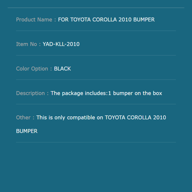 FOR TOYOTA COROLLA 2010 BUMPER