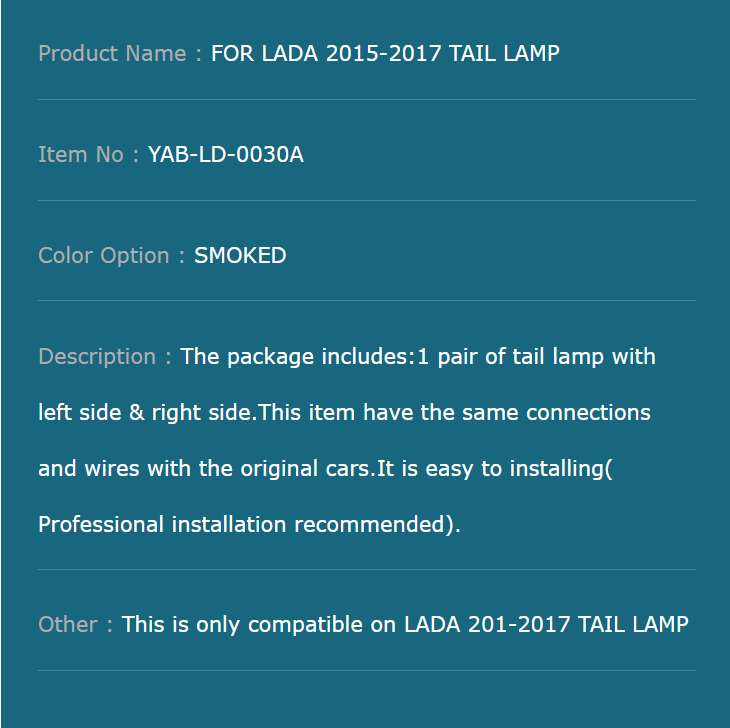 FOR LADA 2015-2017 TAIL LAMP