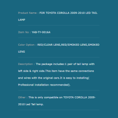 FOR TOYOTA COROLLA 2009-2010 LED TAIL LAMP