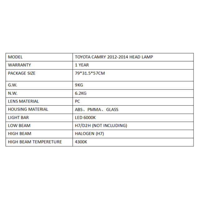  FOR TOYOTA CAMRY 2012-2014 HEAD LAMP (MIDDLE EAST TYPE)