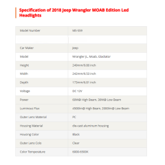 DOT SAE 2018 2019 Jeep Wrangler Moab Edition Led Headlights for Jeep Wrangler Moab