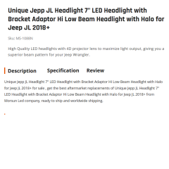 Unique Jepp JL Headlight 7" LED Headlight with Bracket Adaptor Hi Low Beam Headlight with Halo for Jeep JL 2018+