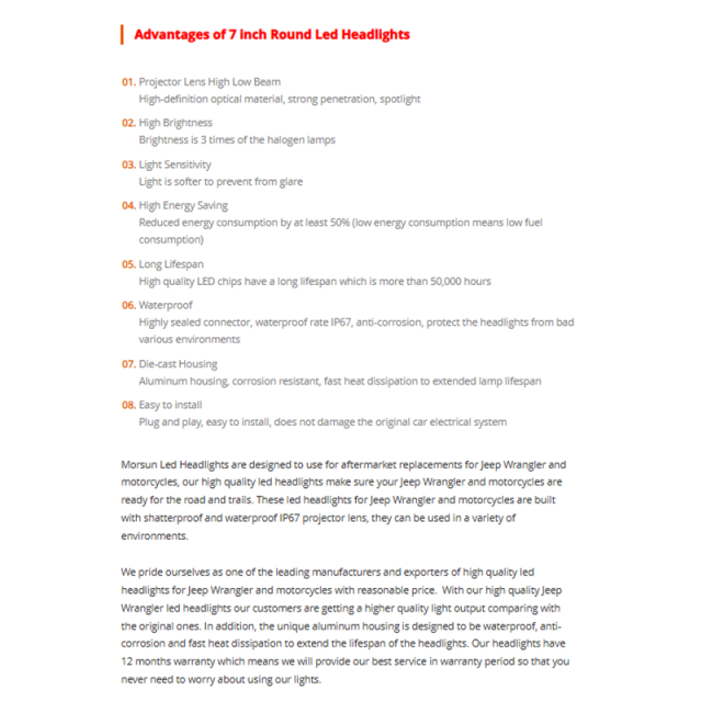 Jeep Wrangler led halo headlights with hi/lo beam and drl