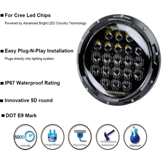 Special Design 7 Headlights with DRL for Hummer H1 H2 Black Chrom Option 7 Headlamp for Jeep Wrangler JK TJ for Harley