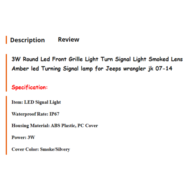3W Round Led Front Grille Light Turn Signal Light Smoked Lens Amber led Turning Signal lamp for Jeeps wrangler jk 07-14