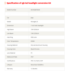 7" rgb jeep headlight and fog lamps kit for 2007-2016 Jeep Wrangler jk/jk unlimited bluetooth app control rgb led headlight conversion kit