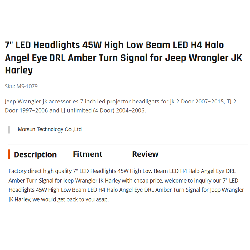 7" LED Headlights 45W High Low Beam LED H4 Halo Angel Eye DRL Amber Turn Signal for Jeep Wrangler JK Harley