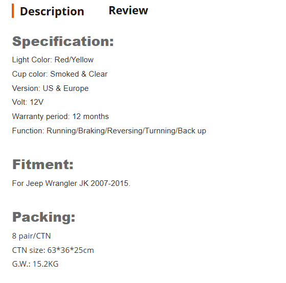 Car LED Tail light 12V smoked Lens Led Stop Tail Lamp for Jeep Wrangler JK