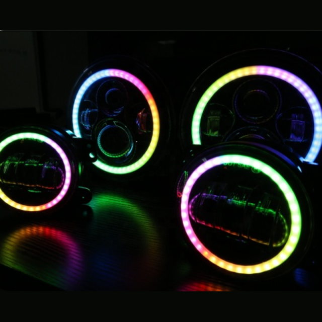 7" rgb jeep headlight and fog lamps kit for 2007-2016 Jeep Wrangler jk/jk unlimited bluetooth app control rgb led headlight conversion kit