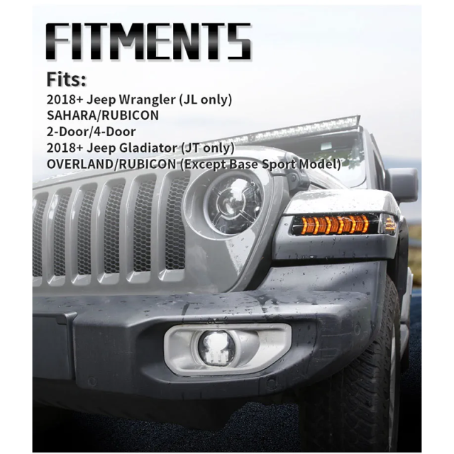 Led Daytime Running Lights with Turn Signal for 2018+ Jeep Wrangler Sahara 4-Door Rubicon 2-Door 4-Door