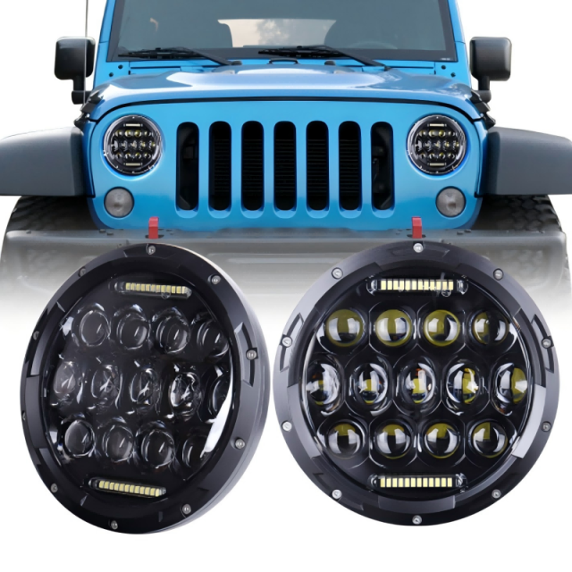 Special Design 7 Headlights with DRL for Hummer H1 H2 Black Chrom Option 7 Headlamp for Jeep Wrangler JK TJ for Harley