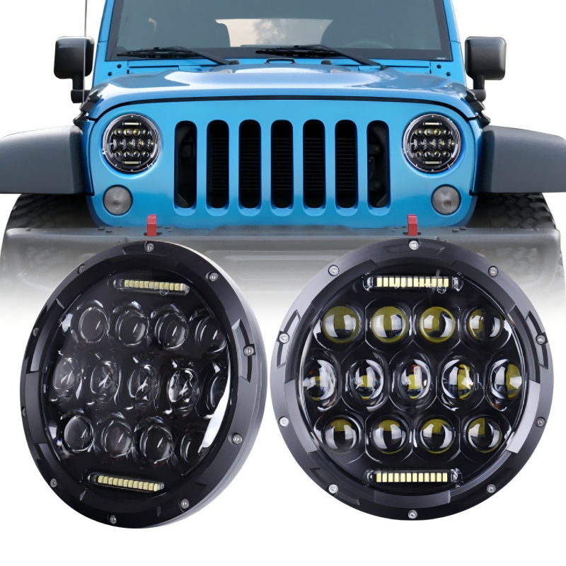 Special Design 7 Headlights with DRL for Hummer H1 H2 Black Chrom Option 7 Headlamp for Jeep Wrangler JK TJ for Harley