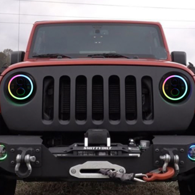 7 Inch RGB Headlight Phone APP Control 7" Round Headlight Halo Ring Lighting for Jeep Wrangler JK