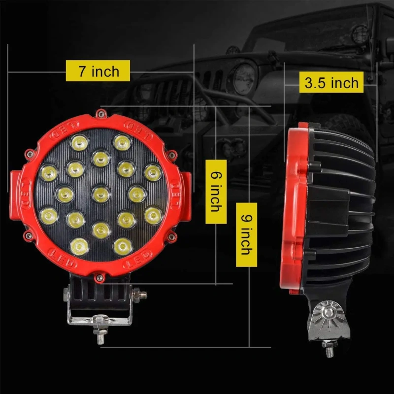 51W 6 inch Round Led Offroad Lights Jeep Wrangler Off Road Lights 6 inch Round Led Driving Lights