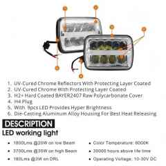 Square 5x7'' inch Led headlight for Jeep YJ Cherokee XJ Auto lighting system car accessories