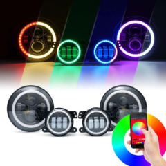 7" rgb jeep headlight and fog lamps kit for 2007-2016 Jeep Wrangler jk/jk unlimited bluetooth app control rgb led headlight conversion kit