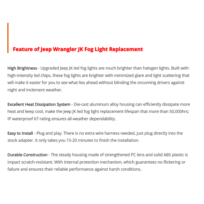 High Brightness 2007-2017 Jeep JK Led Fog Lights OEM 4 inch Jeep Wrangler JK Fog Light Replacement