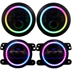 7" rgb jeep headlight and fog lamps kit for 2007-2016 Jeep Wrangler jk/jk unlimited bluetooth app control rgb led headlight conversion kit