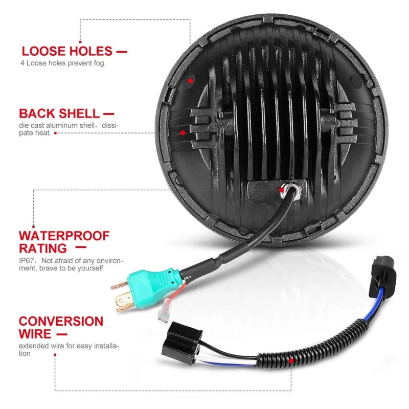 Special Design 7 Headlights with DRL for Hummer H1 H2 Black Chrom Option 7 Headlamp for Jeep Wrangler JK TJ for Harley