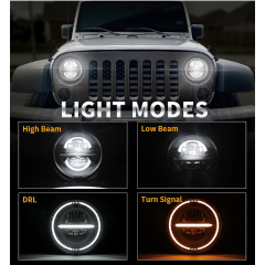 7 Round Led Halo Headlights for 2010 Jeep Wrangler JK JKU with Drl and Amber Turn Signals