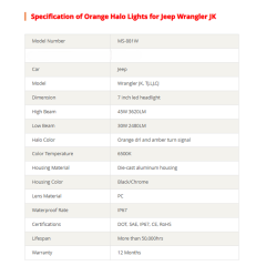 DOT 7 inch Orange Halo Headlights Led Orange Halo Lights for Jeep Wrangler JK 1997-2007