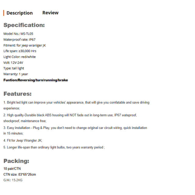 Arrow shape led reversing lamp smoked lens tail light for jeep jk 2007-2015 taillight