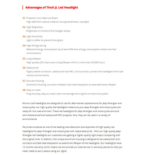 High power 108w 7 inch jeep wrangler halo projector headlights