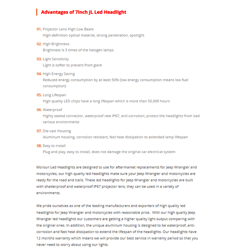 High power 108w 7 inch jeep wrangler halo projector headlights