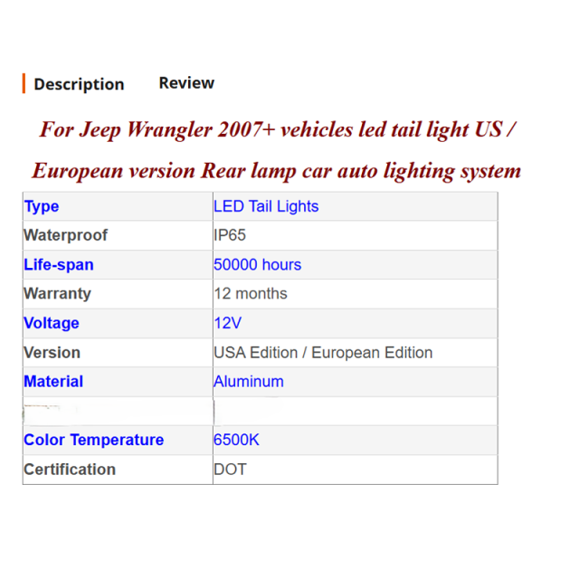 For Jeep Wrangler 2007+ vehicles led tail light US / European version Rear lamp car auto lighting system