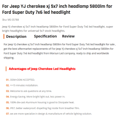 For Jeep YJ cherokee xj 5x7 inch headlamp 5800lm for Ford Super Duty 7x6 led headlight