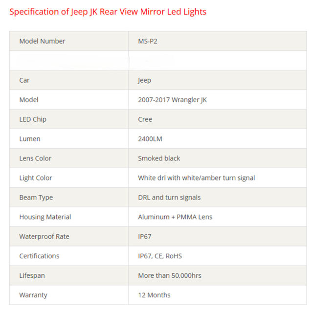 Jeep JK rear view mirror led lights Jeep Wrangler rear view mirror light replacement