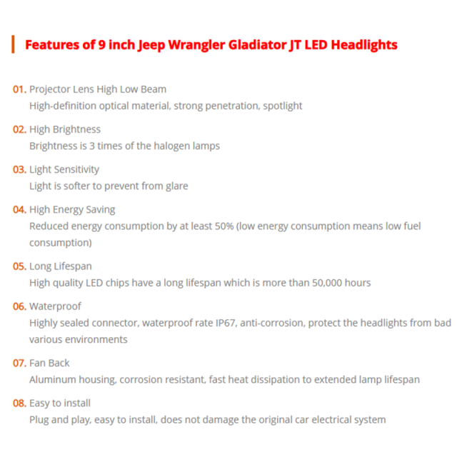 DOT SAE Approved 2020 Jeep Gladiator JT Led Headlights 9" with High Low Beam and Halo DRL