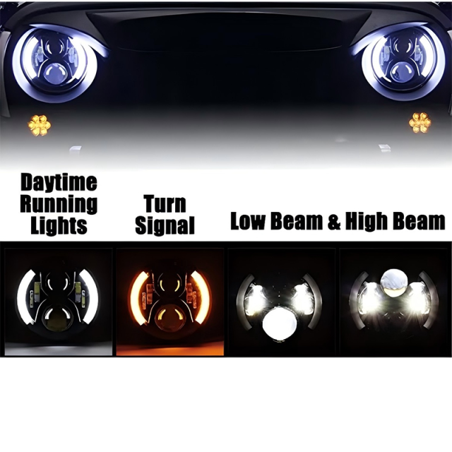 For Jeep Wrangler JK CJ TJ Headlight with Yellow Turning Signal Two Style Optional 7" LED Headlight for Bonniville for Harley Motorcycle
