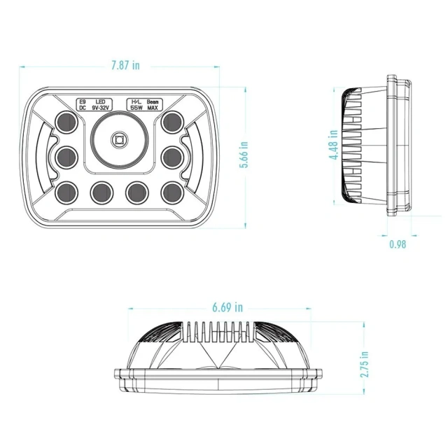 Car accessories 5x7 square led headlight for jeep yj rectangular headlamp for Cherokee xj