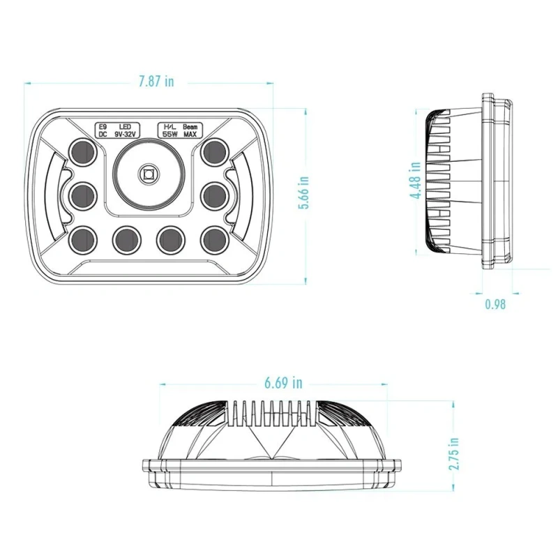 Car accessories 5x7 square led headlight for jeep yj rectangular headlamp for Cherokee xj