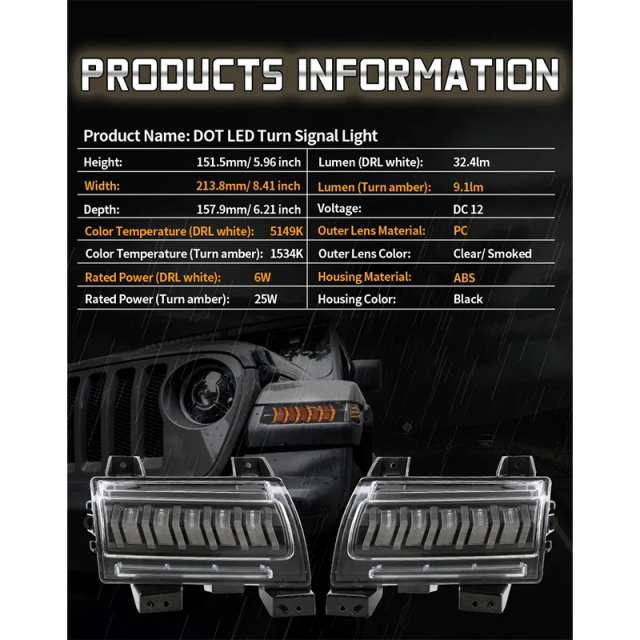 Smoked Jeep JL Switchback Led Turn Signal Sequential 2018 2019 2020 Jeep Wrangler Led Turn Signals DRL for Sport Sport S