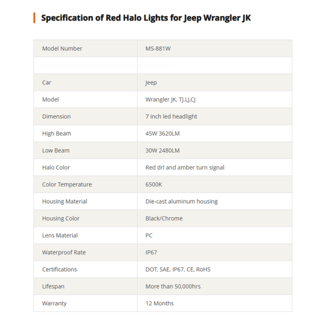 Led Red Halo Lights for Jeep Wrangler JK TJ LJ Red Halo Headlights Jeep Wrangler hi/lo Beam DRL