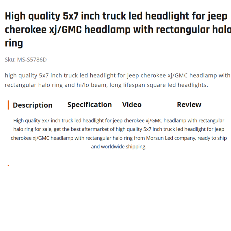 High quality 5x7 inch truck led headlight for jeep cherokee xj/GMC headlamp with rectangular halo ring