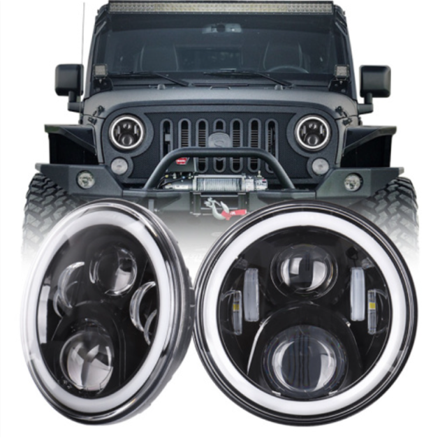 For Lands Rover Defender/Royal Enfield Headlight 7" Led Headlight with DRL Turning for Jeep Wrangler JK JKU CJ TJ