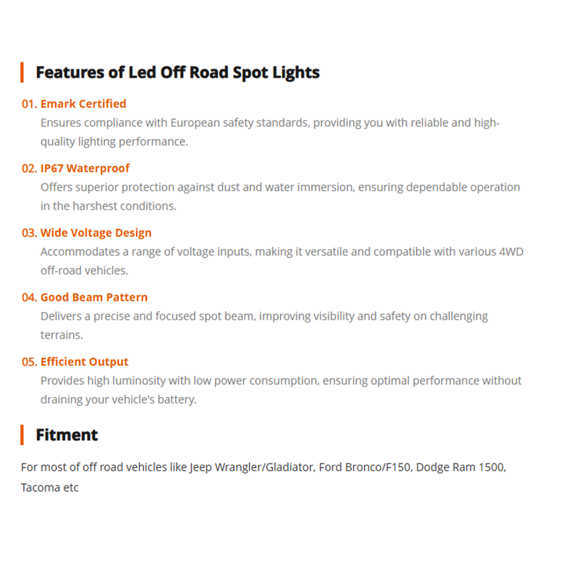 Jeep Wrangler Led Off Road Spot Lights 4x4 Offroad Driving Lights