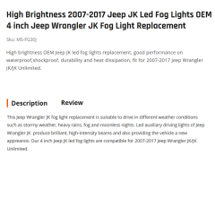 High Brightness 2007-2017 Jeep JK Led Fog Lights OEM 4 inch Jeep Wrangler JK Fog Light Replacement