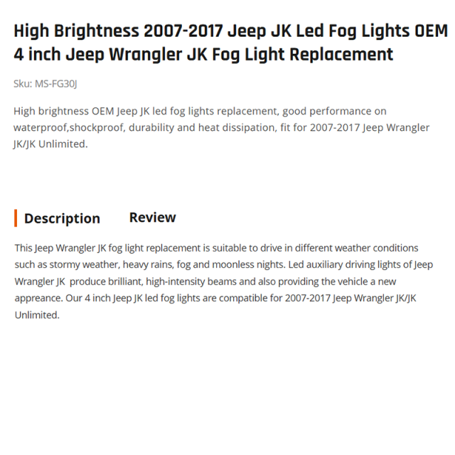 High Brightness 2007-2017 Jeep JK Led Fog Lights OEM 4 inch Jeep Wrangler JK Fog Light Replacement