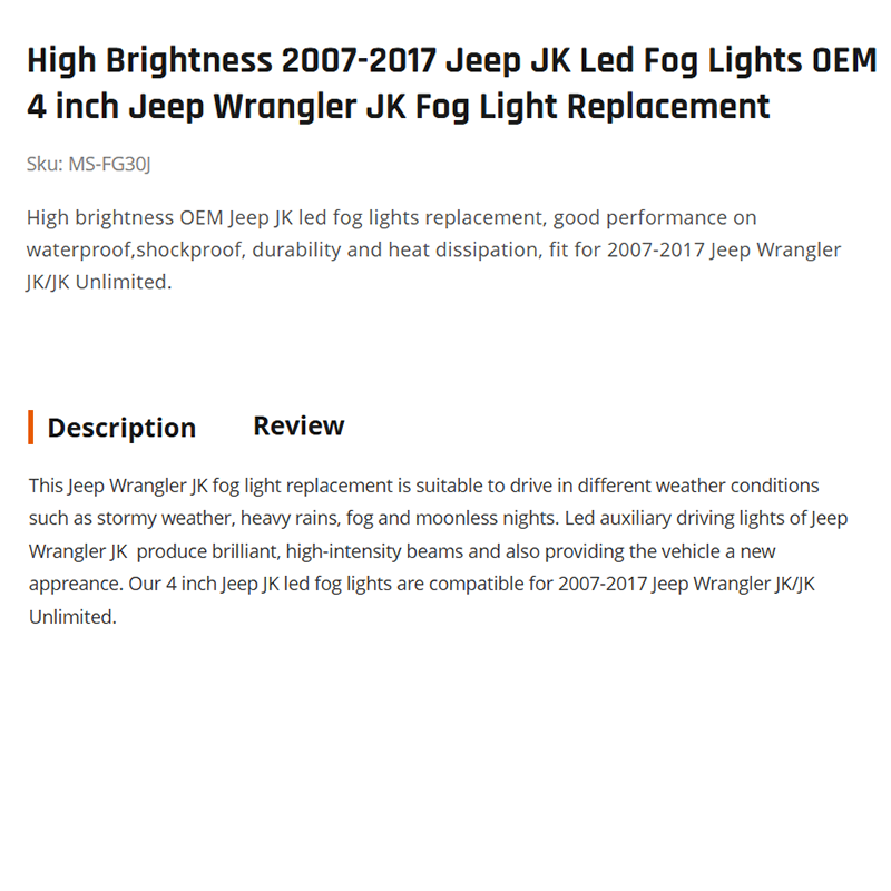 High Brightness 2007-2017 Jeep JK Led Fog Lights OEM 4 inch Jeep Wrangler JK Fog Light Replacement