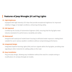 2007-2017 Jeep Wrangler JK Led Fog Lights with Halo DRL Turn Signals